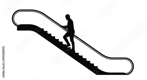 A person riding an escalator depicted as a dark silhouette