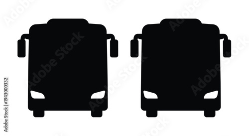 Two black buses face forward in a simple graphic silhouette