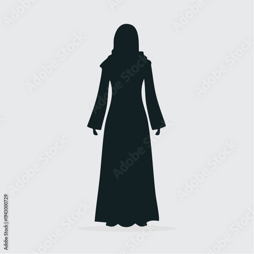 Traditional Islamic Abaya Silhouette Icon - Minimalist Vector Illustration of a Woman in a Modest Kaftan and Hijab for Cultural and Fashion Design