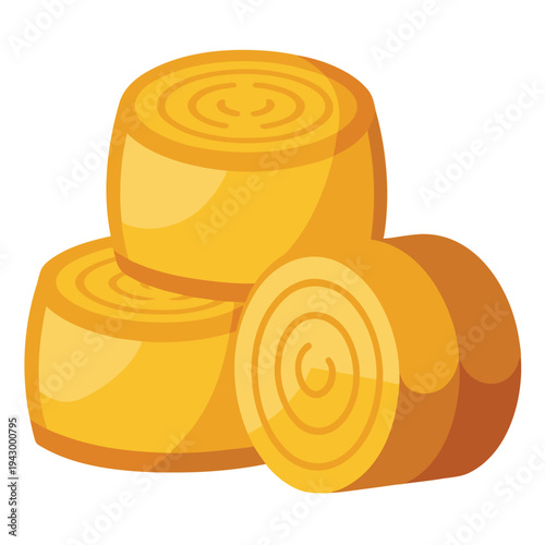 Golden straw hay bales stacked in a farm field ready for harvest season