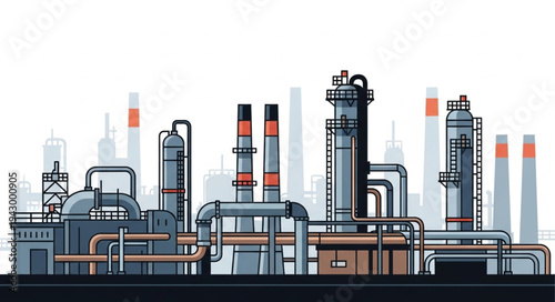 Industrial Factory with Pipes and Towers.