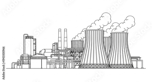 Industrial Factory with Pollution and Smokestacks.