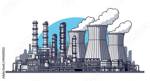 Industrial Factory with Pollution Emitting.