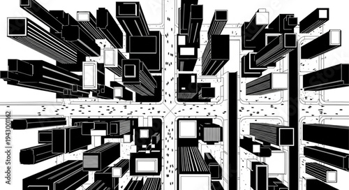 Abstract Black and White Cityscape Illustration.