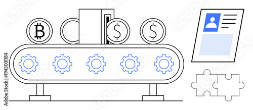 Cryptocurrency integration. Cryptocurrency with blockchain technology symbols and payment systems, emphasizing financial innovation. Cryptocurrency and identity verification for fintech, security