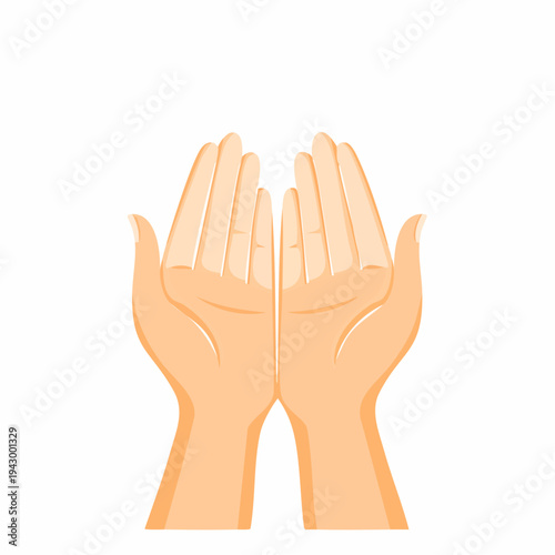 Stylized Palms Facing Up Vector Illustration, Human Hands in Prayer Dua Position, Religious Supplication and Spiritual Worship Concept Isolated on White Background