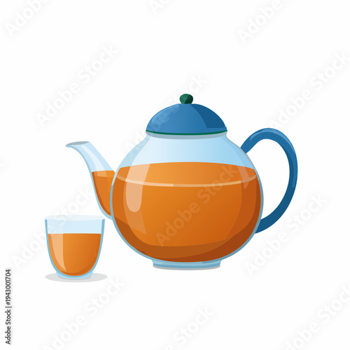 Traditional Arabic Style Tea Pot and Small Glass Vector Illustration, Ornate Middle Eastern Dallah and Tea Cup Isolated on White Background