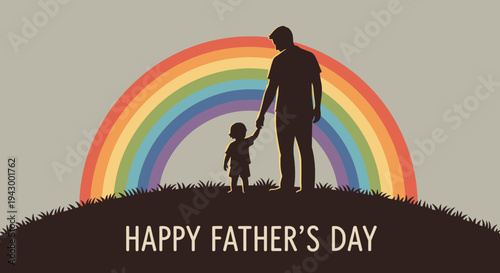 A heartwarming illustration depicting a father and child silhouette against a vibrant rainbow, ideal for Father's Day celebrations