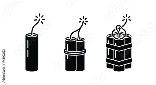 Three dynamite sticks with lit fuses a stark black silhouette