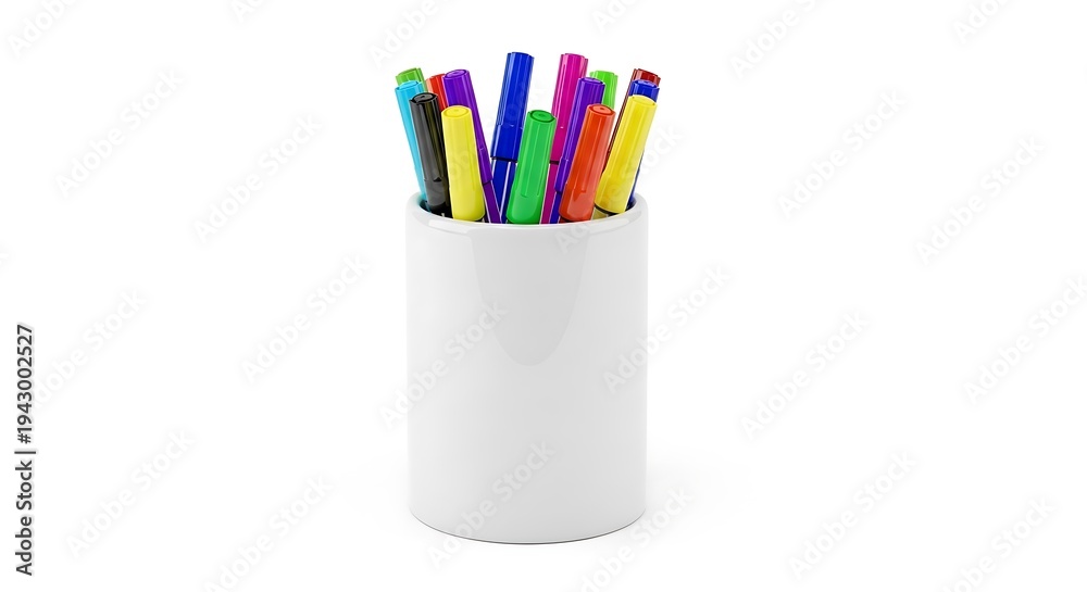 Fototapeta premium Colorful Pens in White Container.