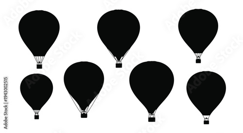 Minimalist depiction of hot air balloons in a black silhouette