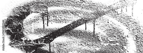 Abstract black spray paint mark with drips on textured white surface