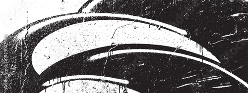 Abstract curved lines spray paint stencil with grunge texture and drips