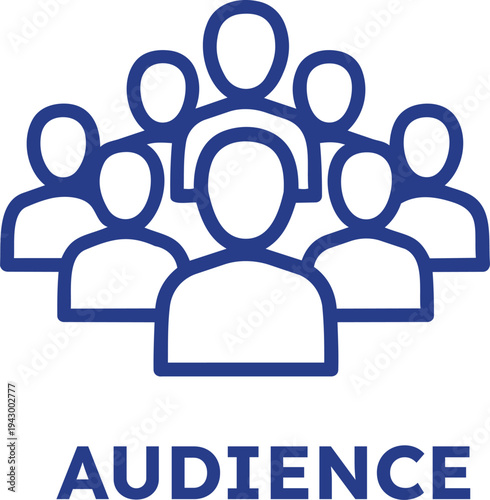 Blue audience icon with multiple people on transparent background for presentations