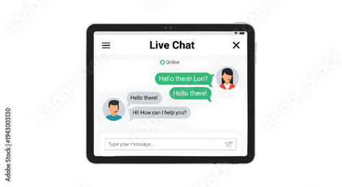 Live chat on tablet screen with customer support agent