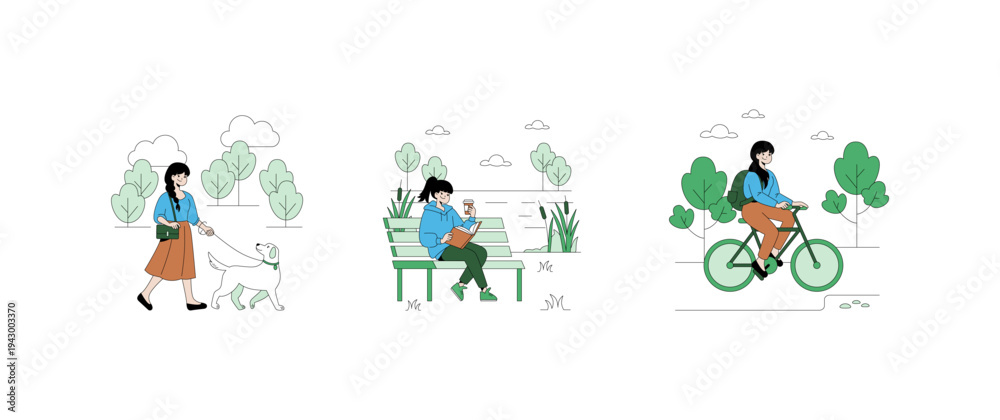 Fototapeta premium Outdoor Activities Vector Illustration with Happy People