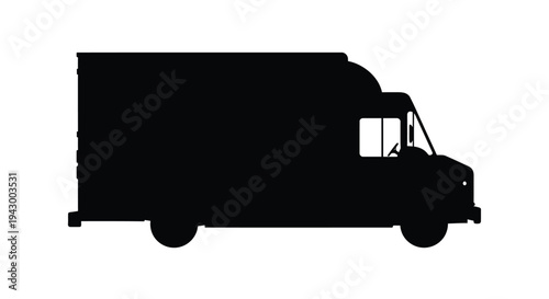 Black silhouette of a delivery truck against a white background silhouette
