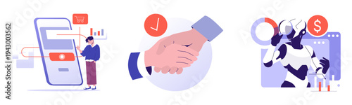 Digital Transactions and AI Analysis Vector Illustration