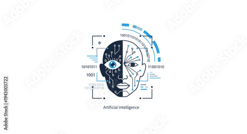 Artificial Intelligence Concept with Human Face and Digital Data