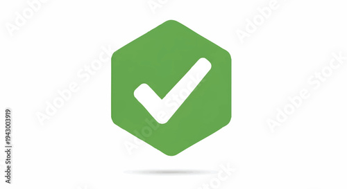 Green checkmark symbol on hexagon icon, verification and approval concept