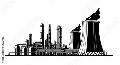 Industrial Factory with Cooling Towers.