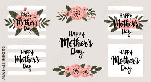 A delightful collection of Mother's Day greeting cards featuring floral designs and elegant typography in a modern style