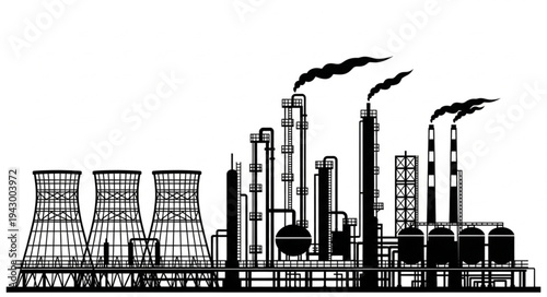 Industrial Factory with Cooling Towers.