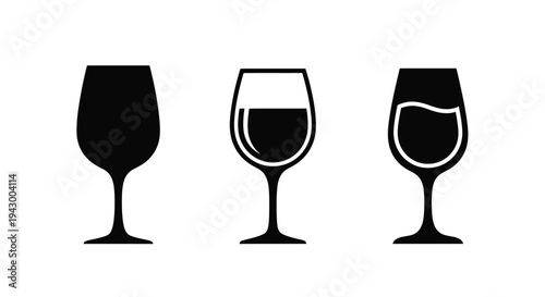 Three wine glasses in varying fill levels a striking silhouette
