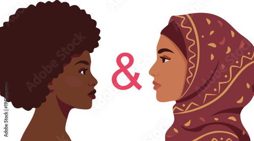 Colorful diverse women portraits. Multicultural female characters and different hairstyles. Women community and friendship concept. Female empowerment and individuality. Modern flat vector illustratio