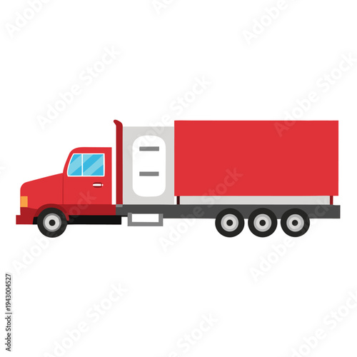 A large red semi truck with a long cargo trailer designed for freight transport and logistics