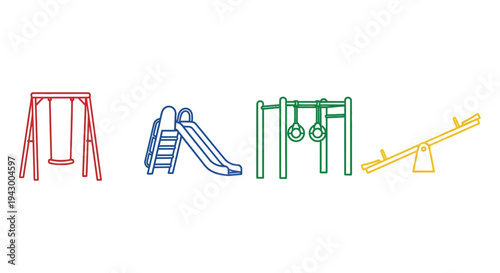 Colorful playground equipment line art illustration a simple silhouette