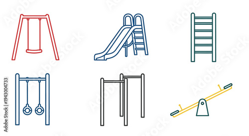 Colorful playground equipment icons arranged in a grid silhouette