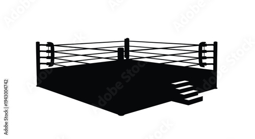 Empty boxing ring corner with ropes and steps black silhouette