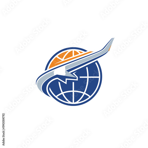 Abstract globe and airplane logo design for travel and transportation