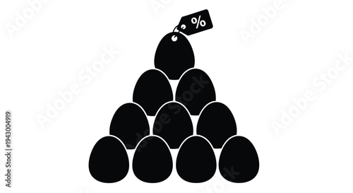 A stack of eggs with a price tag dark silhouette