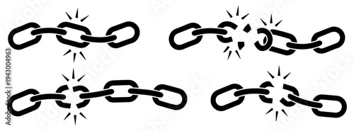 broken chain disconnect icon set