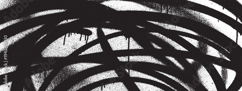 Abstract overlay of dark swirling spray paint lines and drips on white, grunge texture for creative backgrounds