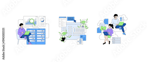 Data Analysis and Cloud Technology Vector Illustration