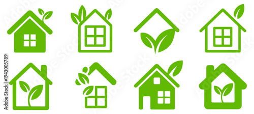 eco green home leaf icon set