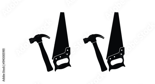 Black silhouettes of a hammer and handsaw tools for construction silhouette