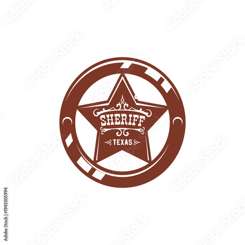 Western and Wild West Texas sheriff star badge icon or symbol. American sheriff sign, Texas Western isolated vector symbol. US Wild West emblem or USA history icon with retro typography