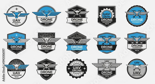 Collection of drone and UAV emblems and logos.