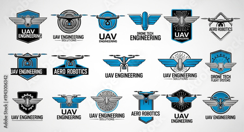 Collection of modern drone and UAV logos and emblems.