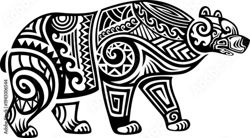 Samoan Maori ethnic bear animal tattoo or sticker. Polynesian Maori culture warrior abstract tattoo, ethnic motif bear animal vector sign. Samoan tribe black print or New Zealand tribal graphic symbol