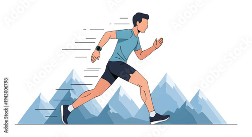 Man running in front of mountains, athletic and active lifestyle