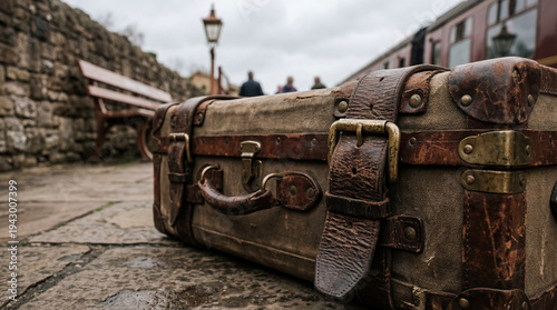 An old leather suitcase res...