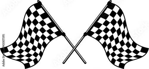 Auto race sport victory crossed flags. Auto speed rally victory symbol, road racing competition finish vector pennant. Automobile drive championship start element or race motorsport checkered flag