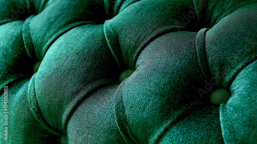 Closeup of a green velvet tufted sofa with button details on upholstery ai generated image