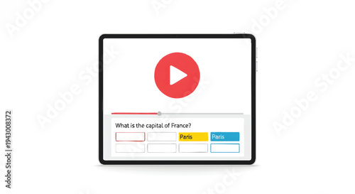 Play button on screen with quiz question about France