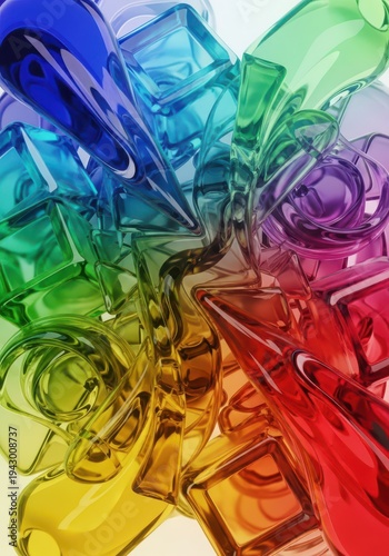 Transparent, smooth shapes create a vibrant, flowing spectrum of rainbow colors.